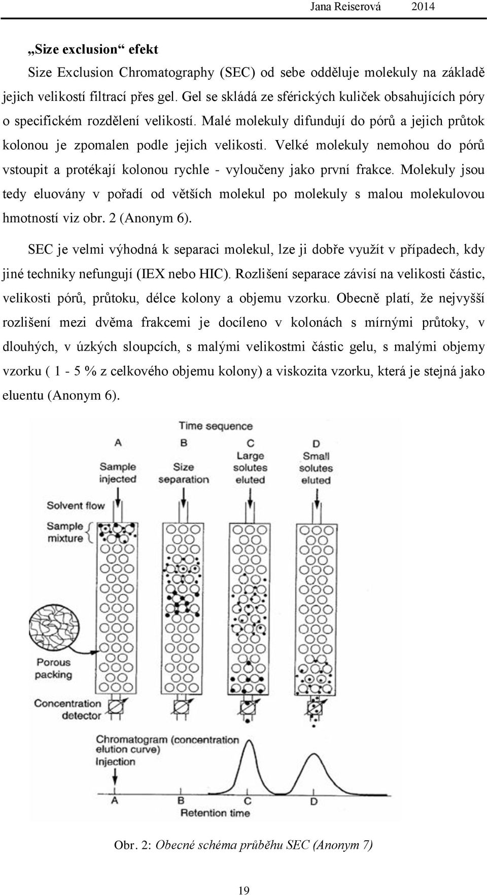 Velké molekuly nemohou do pórů vstoupit a protékají kolonou rychle - vyloučeny jako první frakce.