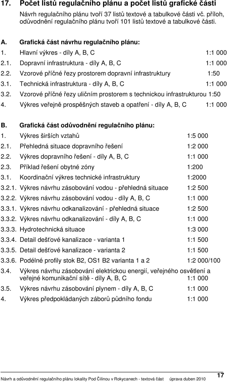 2. Vzorové příčné řezy prostorem dopravní infrastruktury 1:50 3.1. Technická infrastruktura - díly A, B, C 1:1 000 3.2. Vzorové příčné řezy uličním prostorem s technickou infrastrukturou 1:50 4.