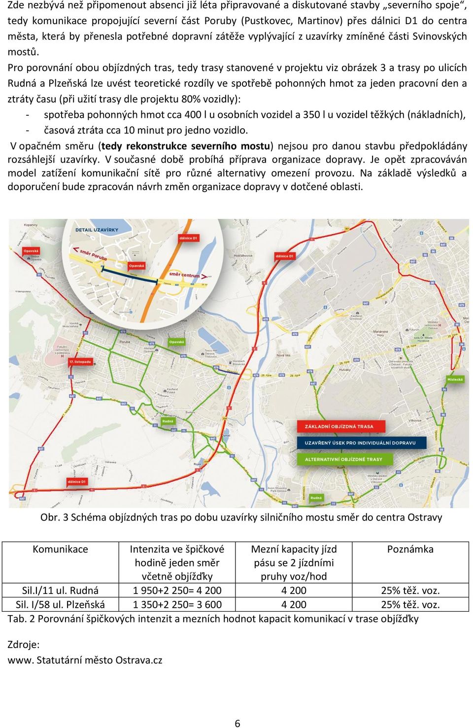 Pro porovnání obou objízdných tras, tedy trasy stanovené v projektu viz obrázek 3 a trasy po ulicích Rudná a Plzeňská lze uvést teoretické rozdíly ve spotřebě pohonných hmot za jeden pracovní den a