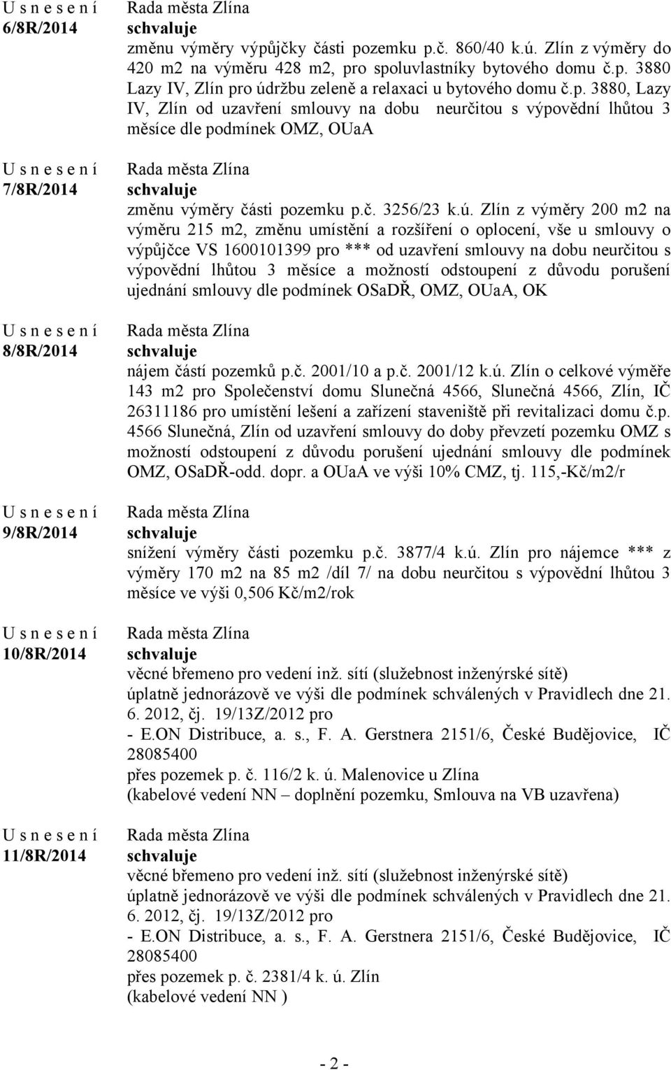 Zlín z výměry 200 m2 na výměru 215 m2, změnu umístění a rozšíření o oplocení, vše u smlouvy o výpůjčce VS 1600101399 pro *** od uzavření smlouvy na dobu neurčitou s výpovědní lhůtou 3 měsíce a