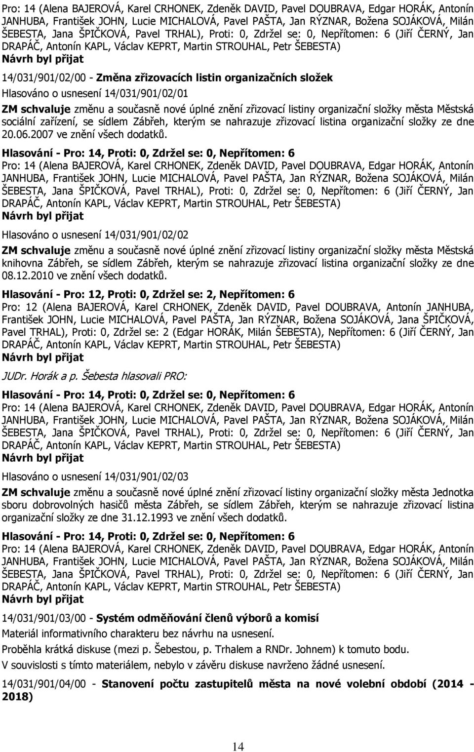 Městská sociální zařízení, se sídlem Zábřeh, kterým se nahrazuje zřizovací listina organizační složky ze dne 20.06.2007 ve znění všech dodatků.