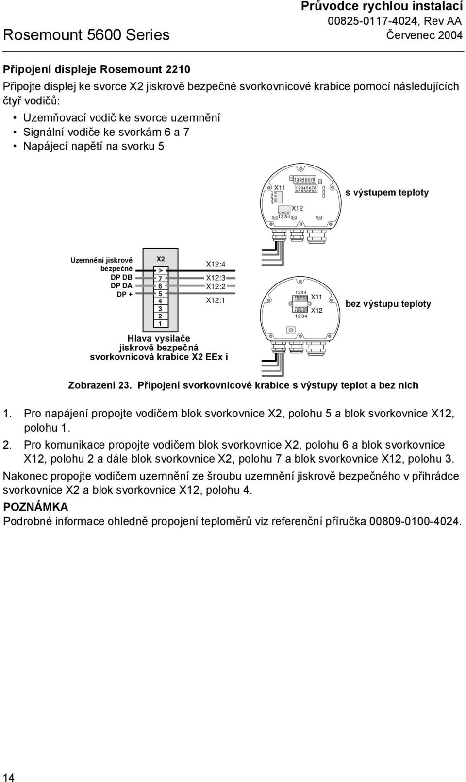 bezpečná svorkovnicová krabice X EEx i X X bez výstupu teploty 5600 rdu0_x_th_x.eps Zobrazení. Připojení svorkovnicové krabice s výstupy teplot a bez nich.