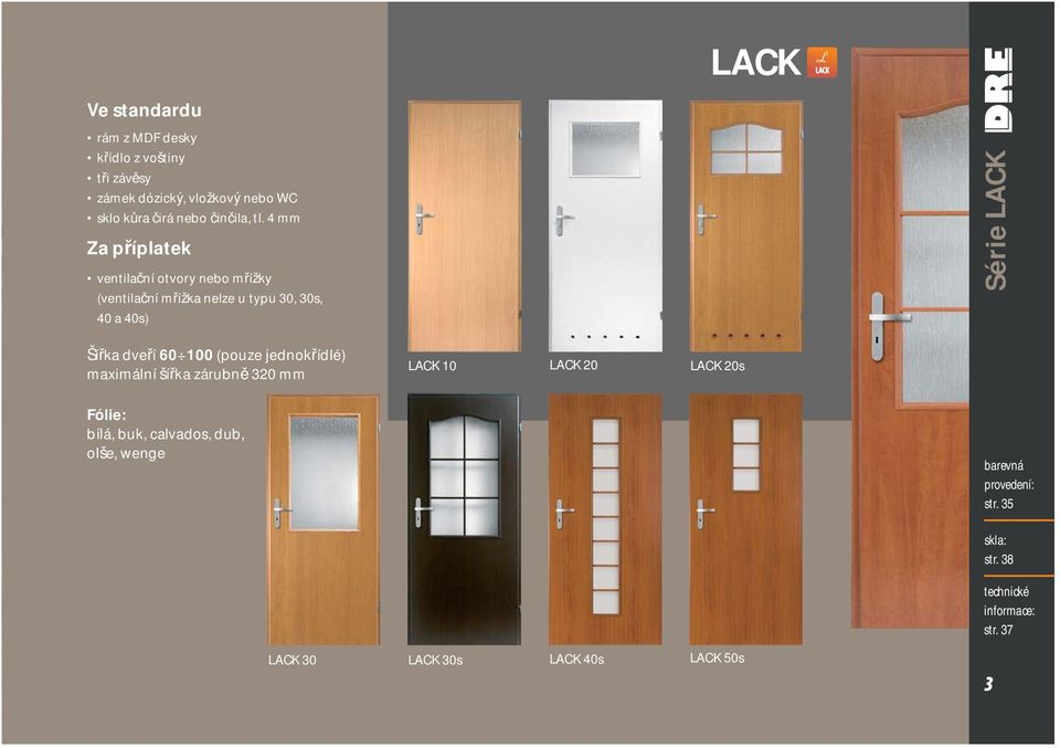 Série LACK Šířka dveří 60 100 (pouze jednokřídlé) maximální šířka zárubně 320 mm LACK