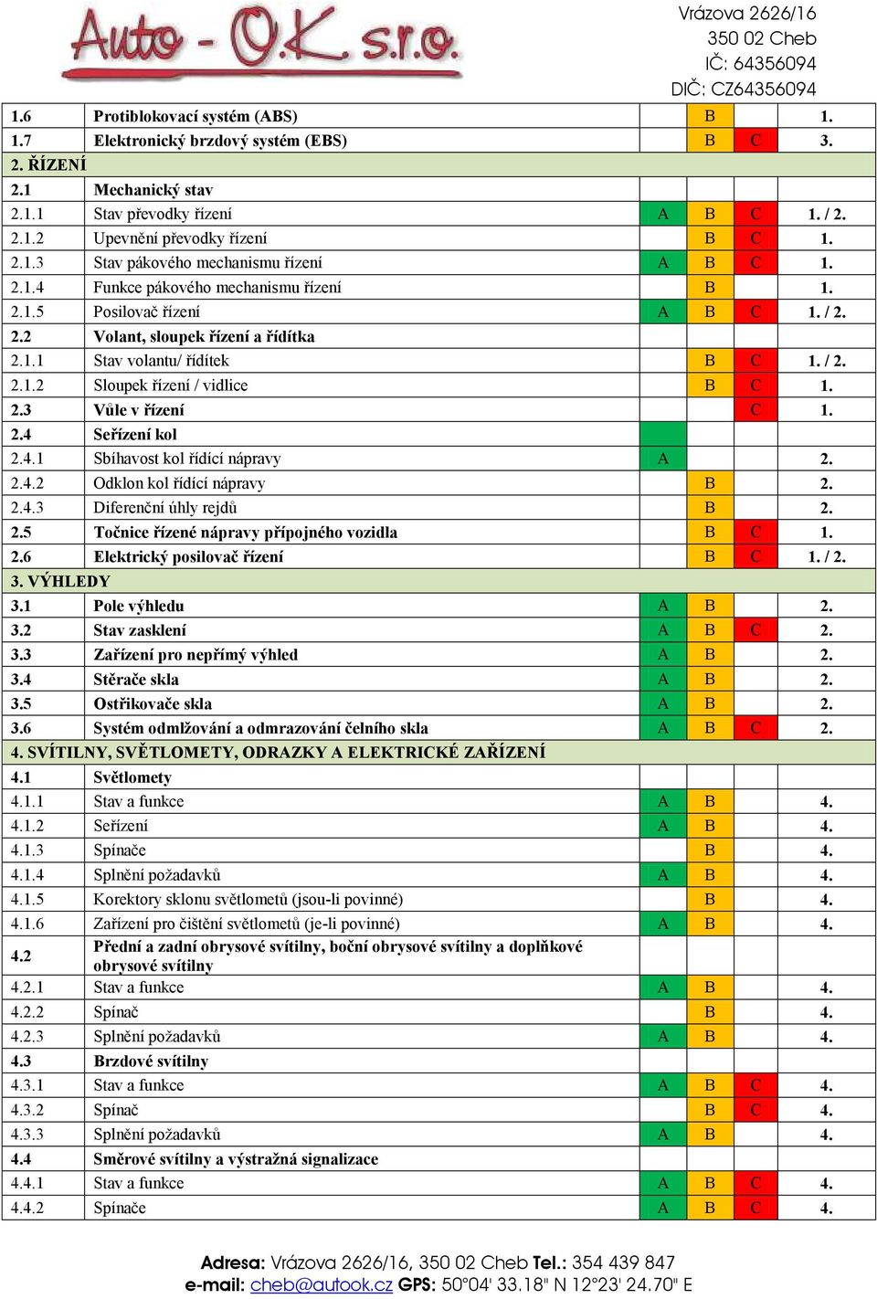 2.4 Seřízení kol 2.4.1 Sbíhavost kol řídící nápravy A 2. 2.4.2 Odklon kol řídící nápravy B 2. 2.4.3 Diferenční úhly rejdů B 2. 2.5 Točnice řízené nápravy přípojného vozidla B C 1. 2.6 Elektrický posilovač řízení B C 1.