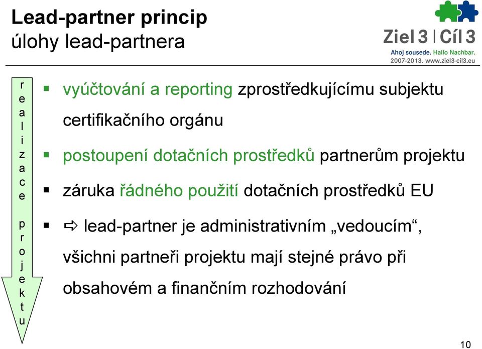 partnerům projektu záruka řádného použití dotačních prostředků EU lead-partner je