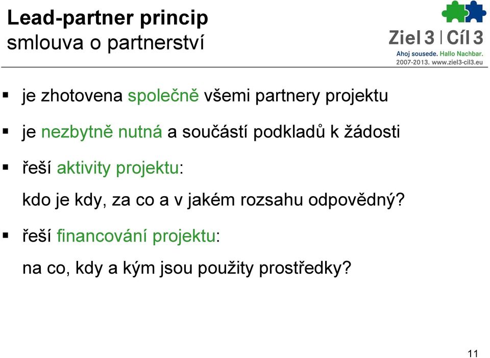 aktivity projektu: kdo je kdy, za co a v jakém rozsahu odpovědný?