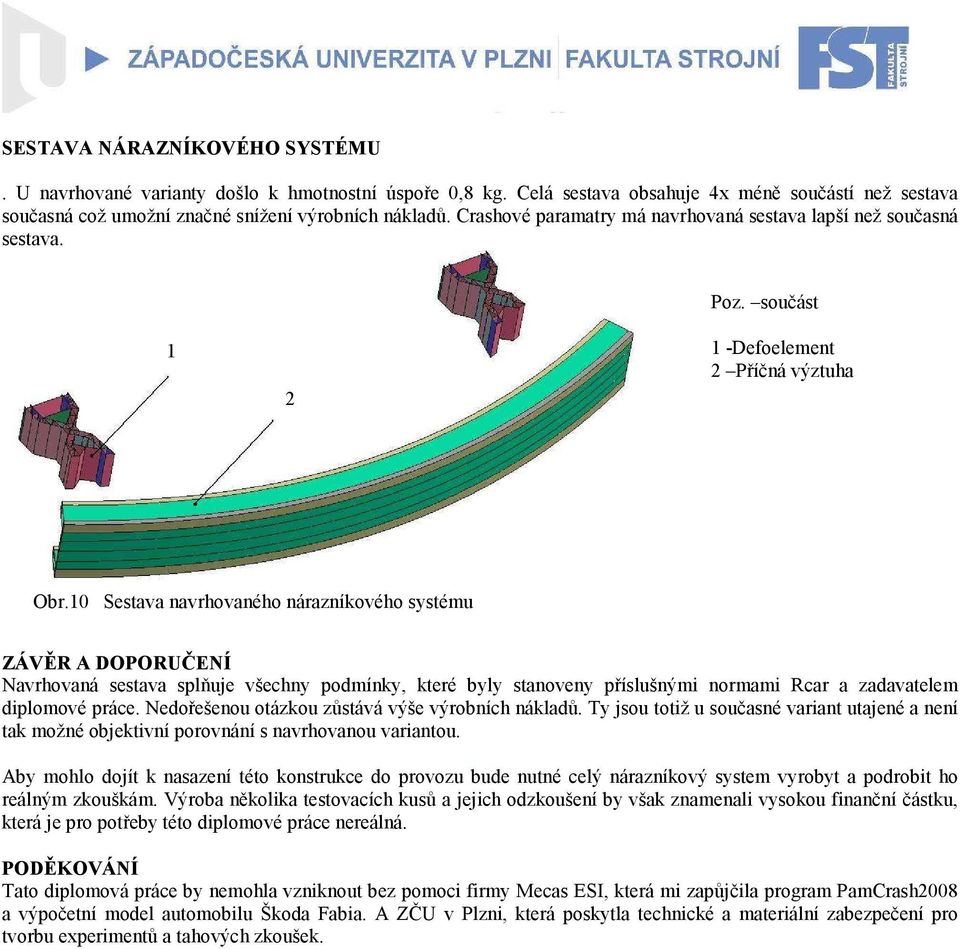 10 Sestava navrhovaného nárazníkového systému ZÁVĚR A DOPORUČE Í Navrhovaná sestava splňuje všechny podmínky, které byly stanoveny příslušnými normami Rcar a zadavatelem diplomové práce.