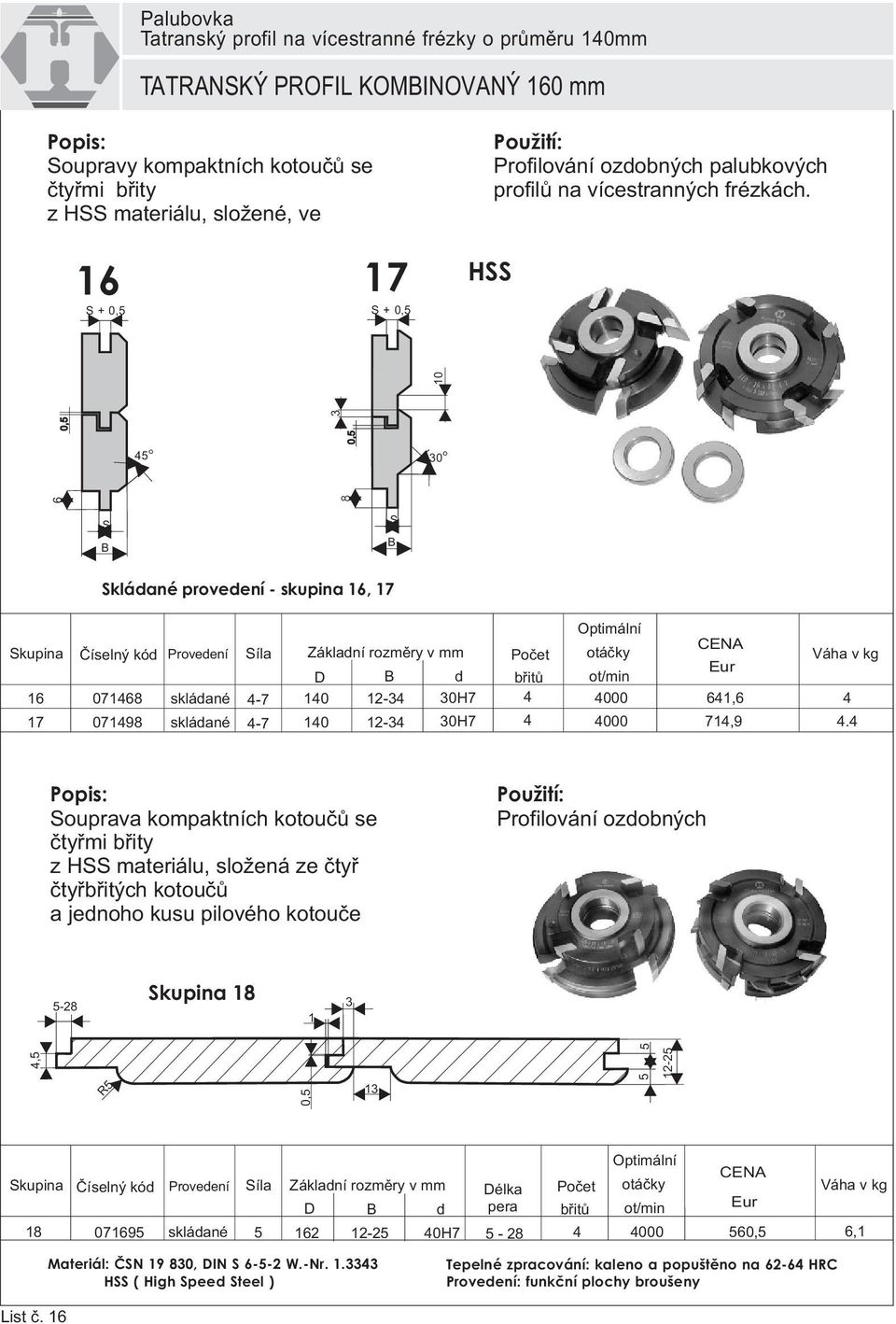 HSS 6 0, S B S B Skládané provedení - skupina 16, 17 Skupina Provedení Síla 16 0716 skládané -7-17 0719 skládané -7-000 000 61,6 71,9.