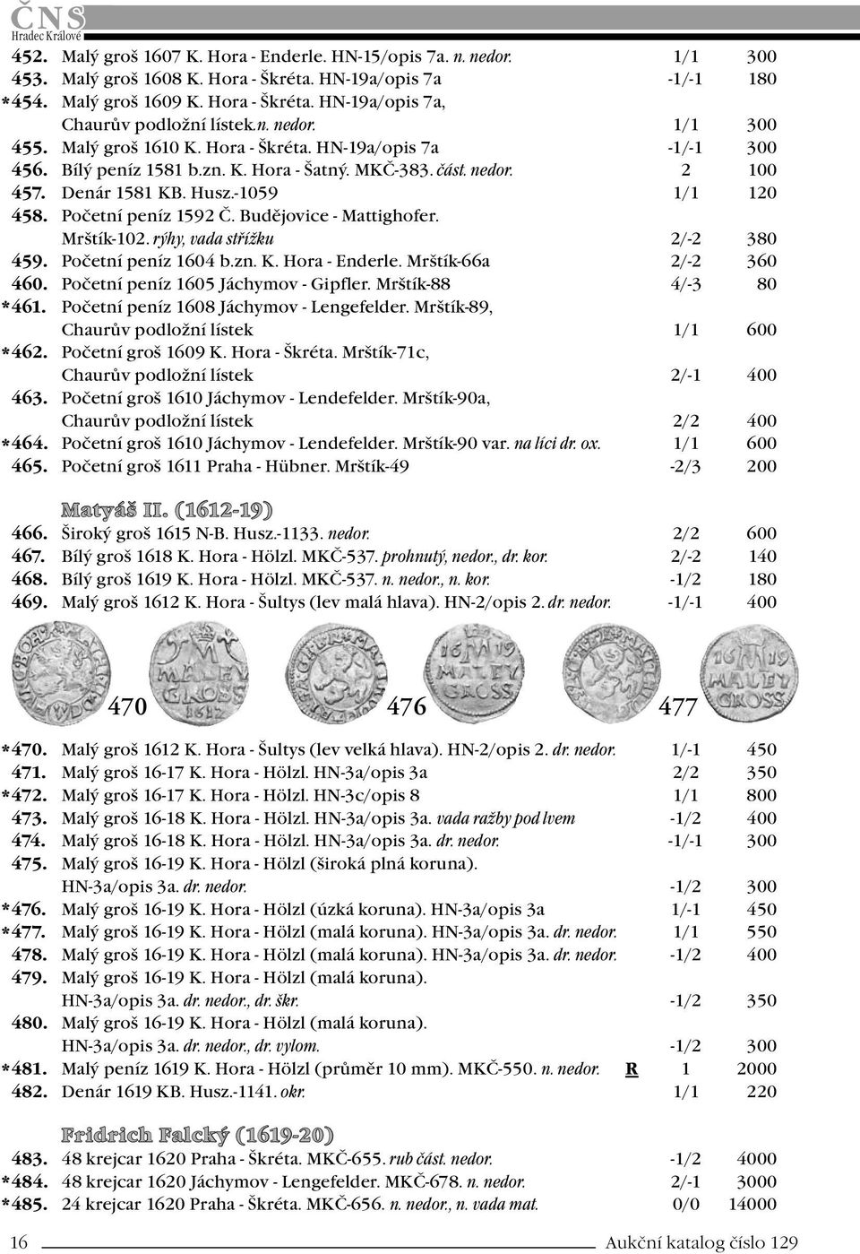 Početní peníz 1592 Č. Budějovice - Mattighofer. Mrštík-102. rýhy, vada střížku 2/-2 380 459. Početní peníz 1604 b.zn. K. Hora - Enderle. Mrštík-66a 2/-2 360 460. Početní peníz 1605 Jáchymov - Gipfler.