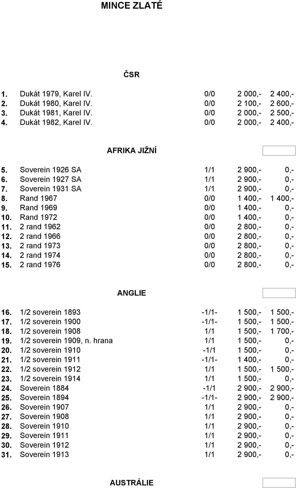 Rand 1969 0/0 1 400,- 0,- 10. Rand 1972 0/0 1 400,- 0,- 11. 2 rand 1962 0/0 2 800,- 0,- 12. 2 rand 1966 0/0 2 800,- 0,- 13. 2 rand 1973 0/0 2 800,- 0,- 14. 2 rand 1974 0/0 2 800,- 0,- 15.