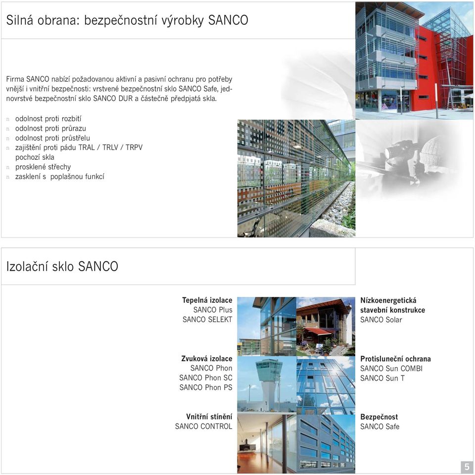 n n n n n n odolnost proti rozbití odolnost proti průrazu odolnost proti průstřelu zajištění proti pádu TRAL / TRLV / TRPV pochozí skla prosklené střechy zasklení s