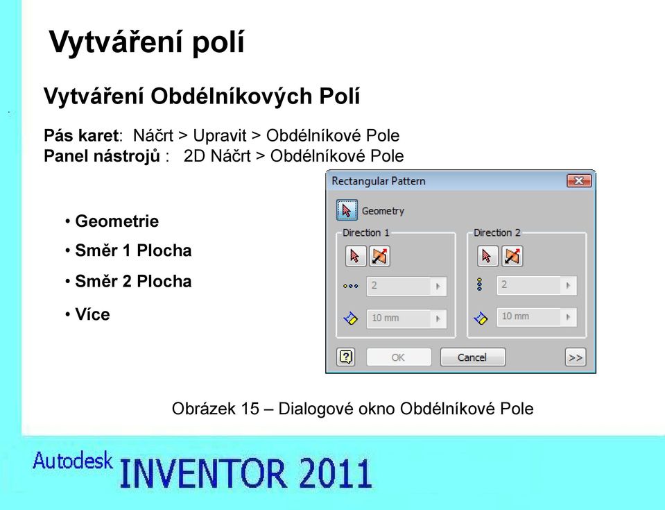 Náčrt > Obdélníkové Pole Geometrie Směr 1 Plocha Směr