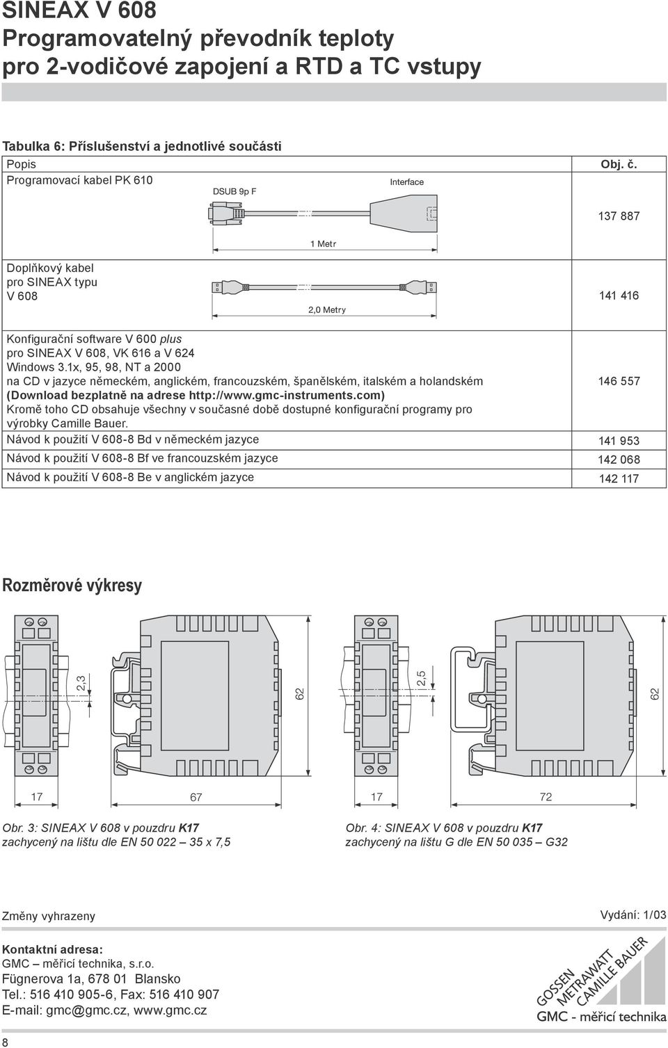 1x, 95, 98, NT a 2000 na CD v jazyce německém, anglickém, francouzském, španělském, italském a holandském 146 557 (Download bezplatně na adrese http://www.gmc-instruments.