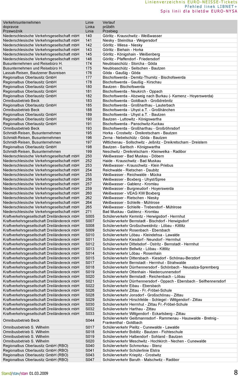 Verkehrsgesellschaft mbh 145 Görlitz - Königshain - Weißenberg Niederschlesische Verkehrsgesellschaft mbh 146 Görlitz - Pfaffendorf - Friedersdorf Busunternehmen und Reisebüro H.