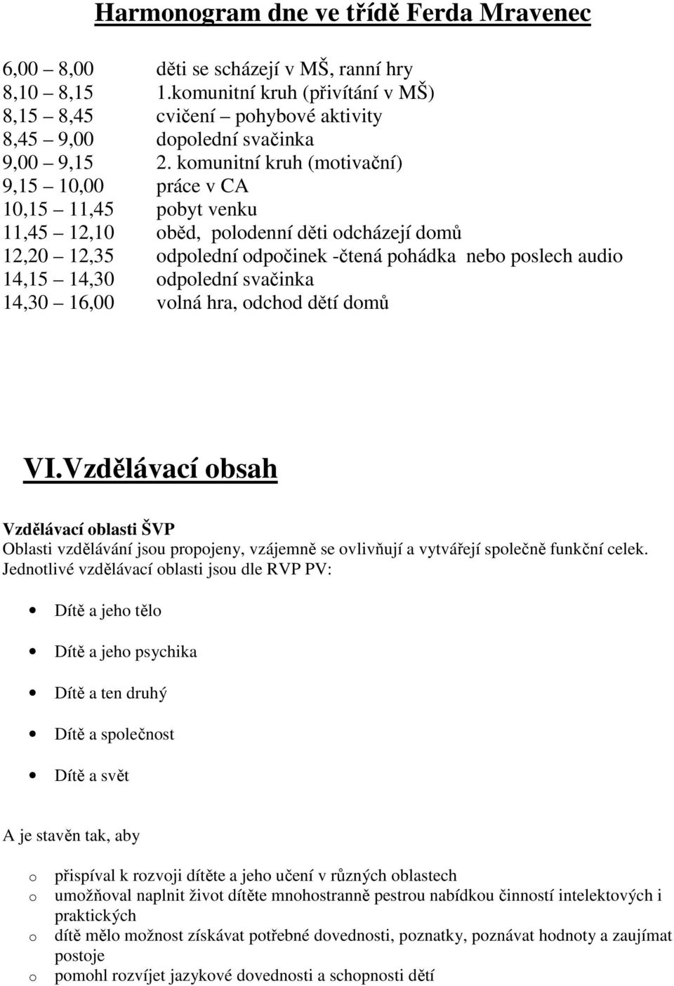 14,30 16,00 vlná hra, dchd dětí dmů VI.Vzdělávací bsah Vzdělávací blasti ŠVP Oblasti vzdělávání jsu prpjeny, vzájemně se vlivňují a vytvářejí splečně funkční celek.