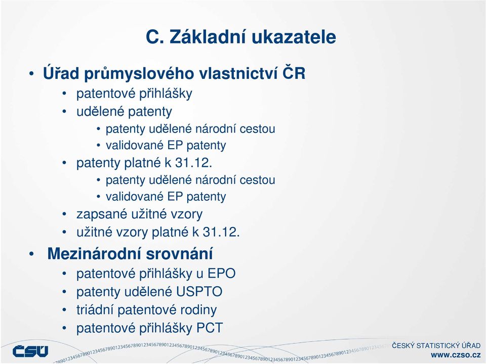 patenty udělené národní cestou validované EP patenty zapsané užitné vzory užitné vzory platné k