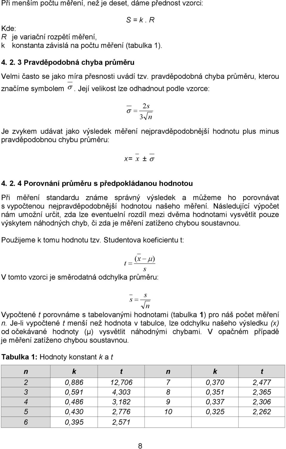 Její velikost lze odhadnout podle vzorce: σ = Je zvykem udávat jako výsledek měření nejpravděpodobnější hodnotu plus minus pravděpodobnou chybu průměru: 3 2s