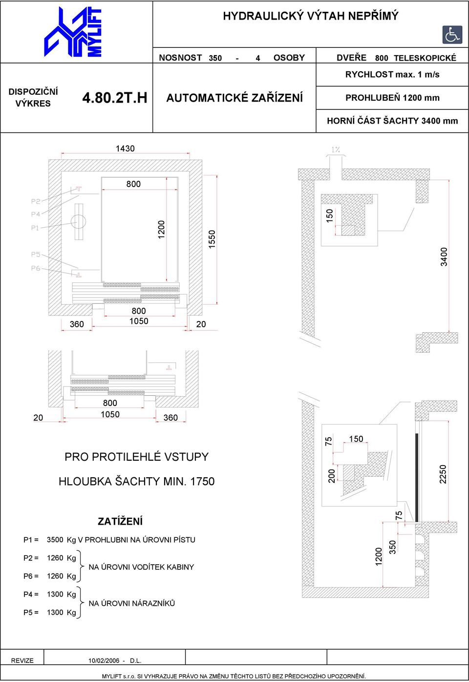 H PROHLUBEŇ 1 mm HORNÍ ČÁST ŠACHTY 3400 mm 1430 3400 1 1550 360 1050 20 20 1050