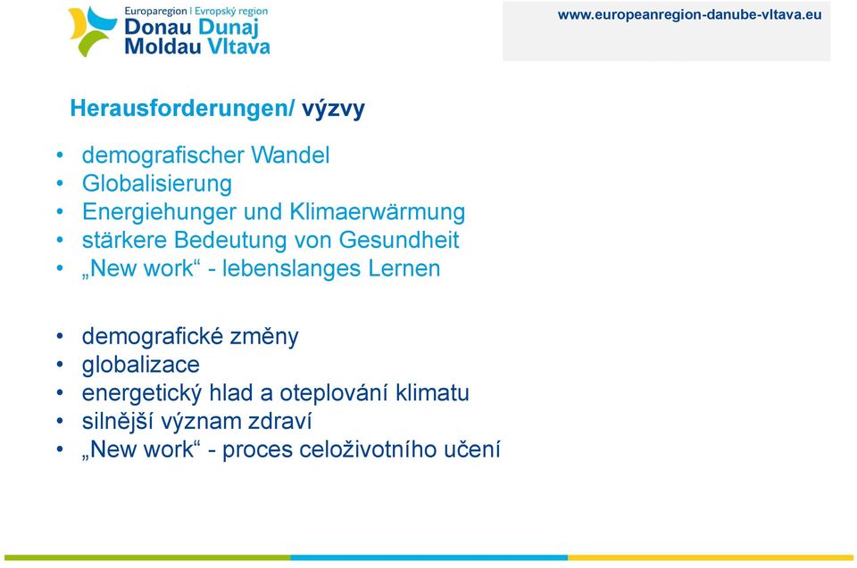 work - lebenslanges Lernen demografické změny globalizace energetický