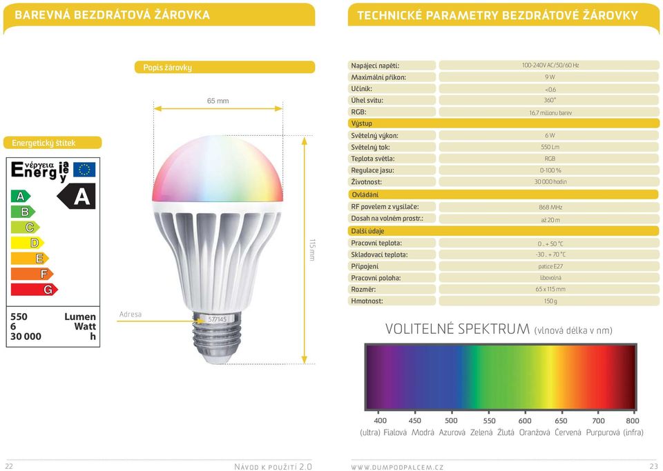 povelem z vysílače: 868 MHz Dosah na volném prostr.: až 20 m Další údaje 115 mm Pracovní teplota: 0.. + 50 C Skladovací teplota: -30.