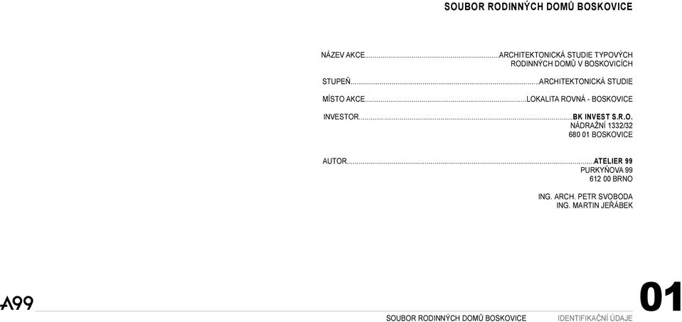 ..ARCHITEKTONICKÁ STUDIE MÍSTO AKCE...LOKALITA ROVNÁ BOSKOVICE INVESTOR...BK INVEST S.R.O. NÁDRAŽNÍ 1332/32 680 01 BOSKOVICE AUTOR.