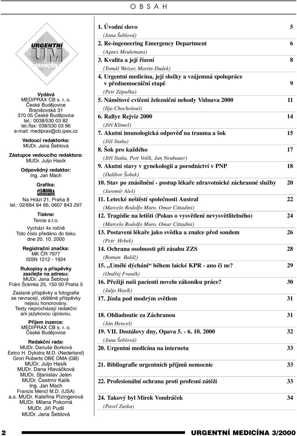 10. 2000 Registrační značka: MK ČR 7977 ISSN 1212-1924 Rukopisy a příspěvky zasílejte na adresu: MUDr.