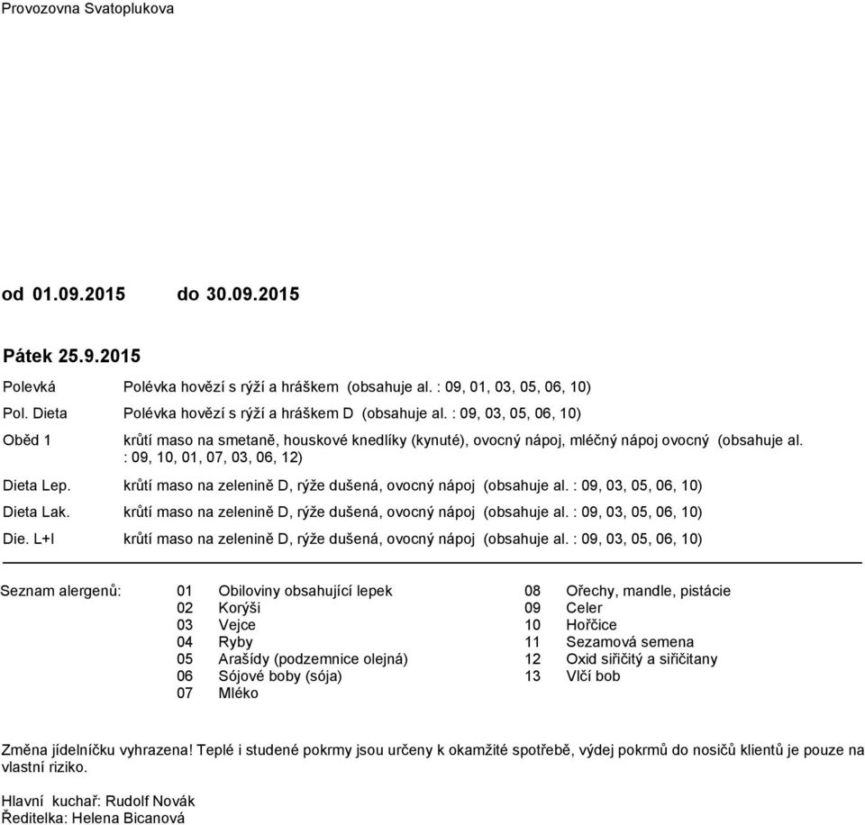 :,,,, ) krůtí maso na smetaně, houskové knedlíky (kynuté), ovocný nápoj, mléčný nápoj ovocný (obsahuje al.