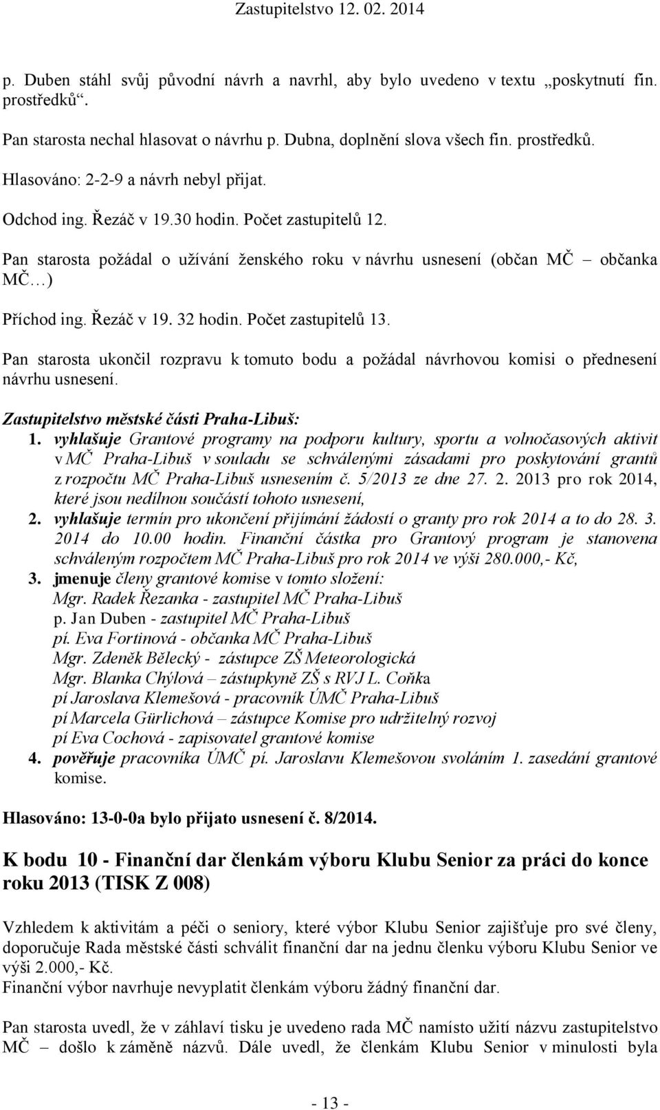 .30 hodin. Počet zastupitelů 12