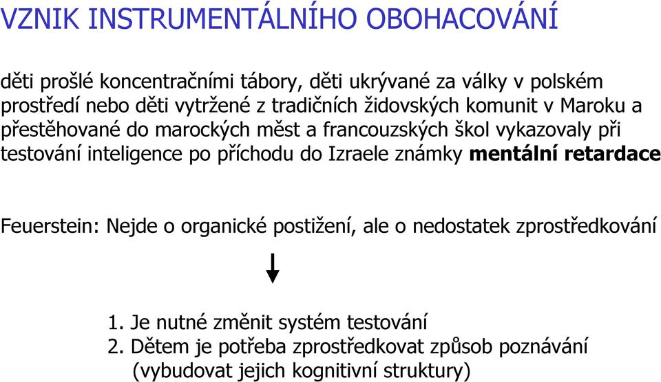 inteligence po příchodu do Izraele známky mentální retardace Feuerstein: Nejde o organické postižení, ale o nedostatek