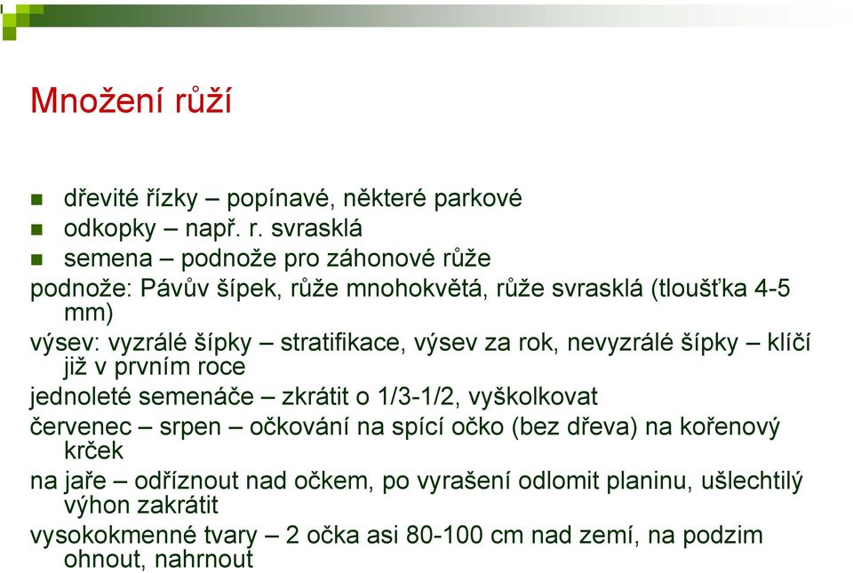 svrasklá semena podnože pro záhonové růže podnože: Pávův šípek, růže mnohokvětá, růže svrasklá (tloušťka 4-5 mm) výsev: vyzrálé šípky