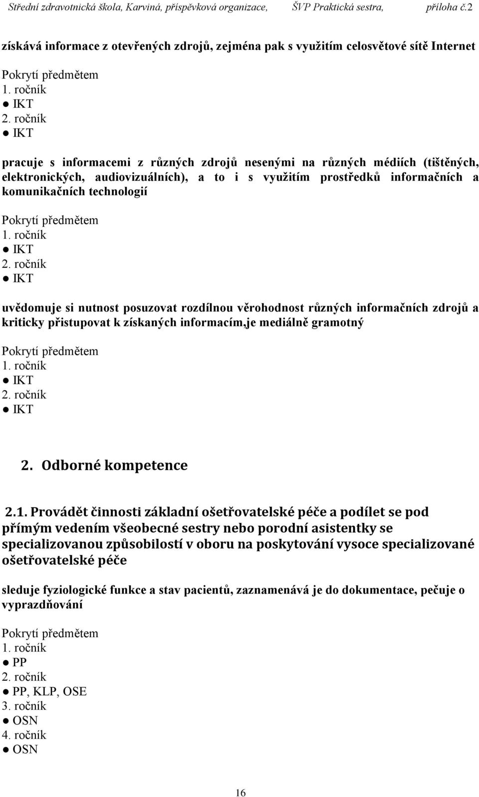 získaných informacím,je mediálně gramotný 2. Odborné kompetence 2.1.