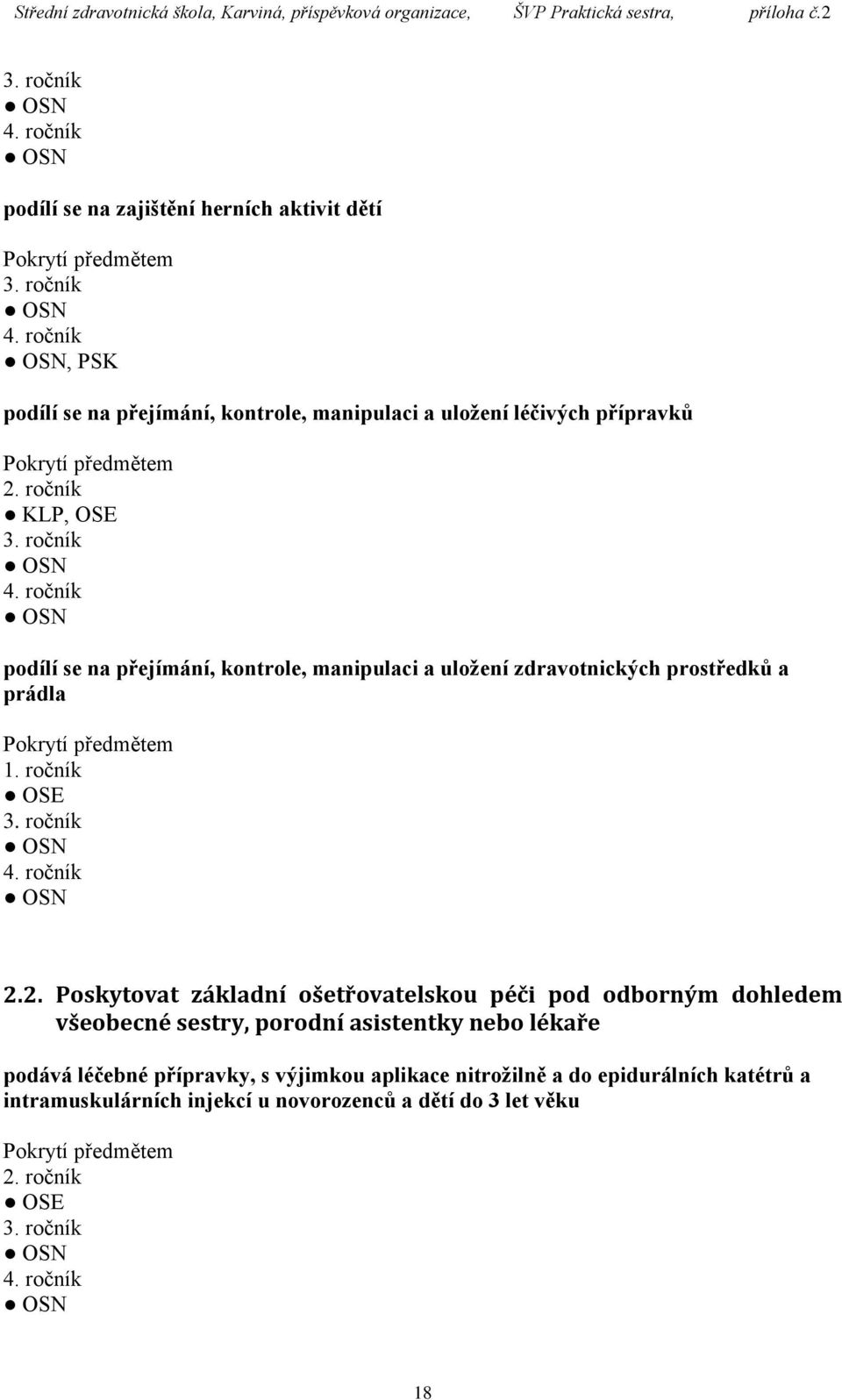 2. Poskytovat základní ošetřovatelskou péči pod odborným dohledem všeobecné sestry, porodní asistentky nebo lékaře podává