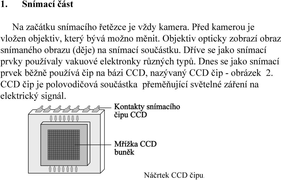 Objektiv opticky zobrazí obraz snímaného obrazu (děje) na snímací součástku.