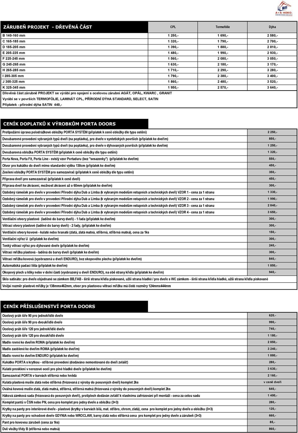 950,- 2 570,- 3 640,- Dřevěná část zárubně PROJEKT se výrábí pro spojení s ocelovou zárubní AGÁT, OPÁL, KWARC, GRANIT Vyrábí se v površích TERMOFÓLIE, LAMINÁT CPL, PŘÍRODNÍ DÝHA STANDARD, SELECT,