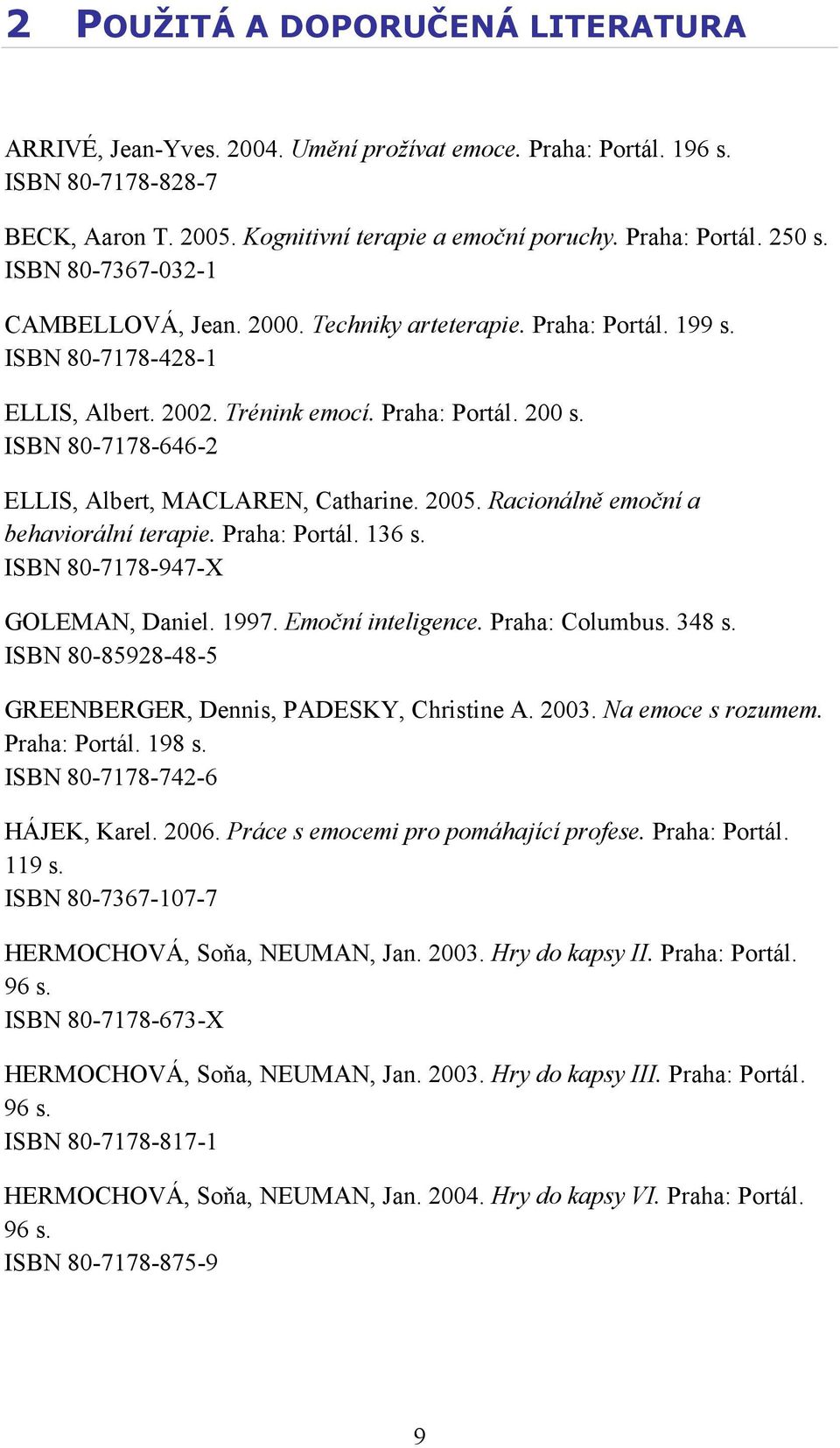 ISBN 80-7178-646-2 ELLIS, Albert, MACLAREN, Catharine. 2005. Racionálně emoční a behaviorální terapie. Praha: Portál. 136 s. ISBN 80-7178-947-X GOLEMAN, Daniel. 1997. Emoční inteligence.