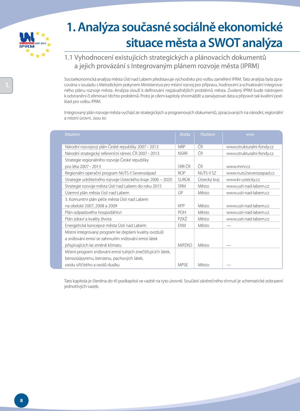 Socioekonomická analýza města Ústí nad Labem představuje východisko pro volbu zaměření.