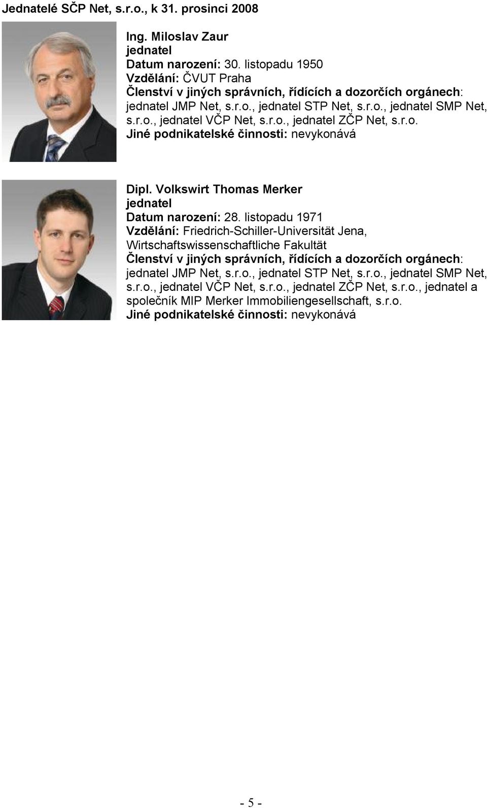 r.o. Jiné podnikatelské činnosti: nevykonává Dipl. Volkswirt Thomas Merker jednatel Datum narození: 28.