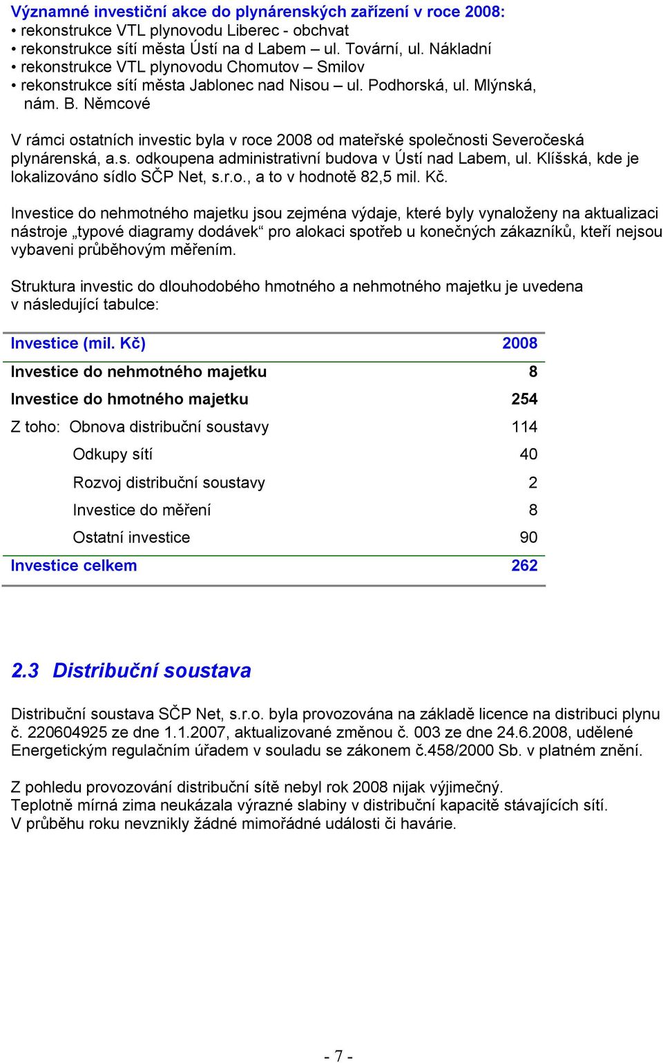 Němcové V rámci ostatních investic byla v roce 2008 od mateřské společnosti Severočeská plynárenská, a.s. odkoupena administrativní budova v Ústí nad Labem, ul.