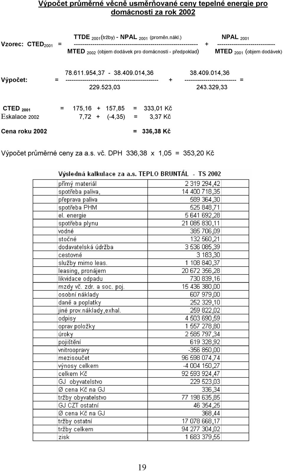 - předpoklad) MTED 2001 (objem dodávek) 78.611.954,37-38.409.014,36 38.409.014,36 Výpočet: = --------------------------------------------- + ------------------------- = 229.