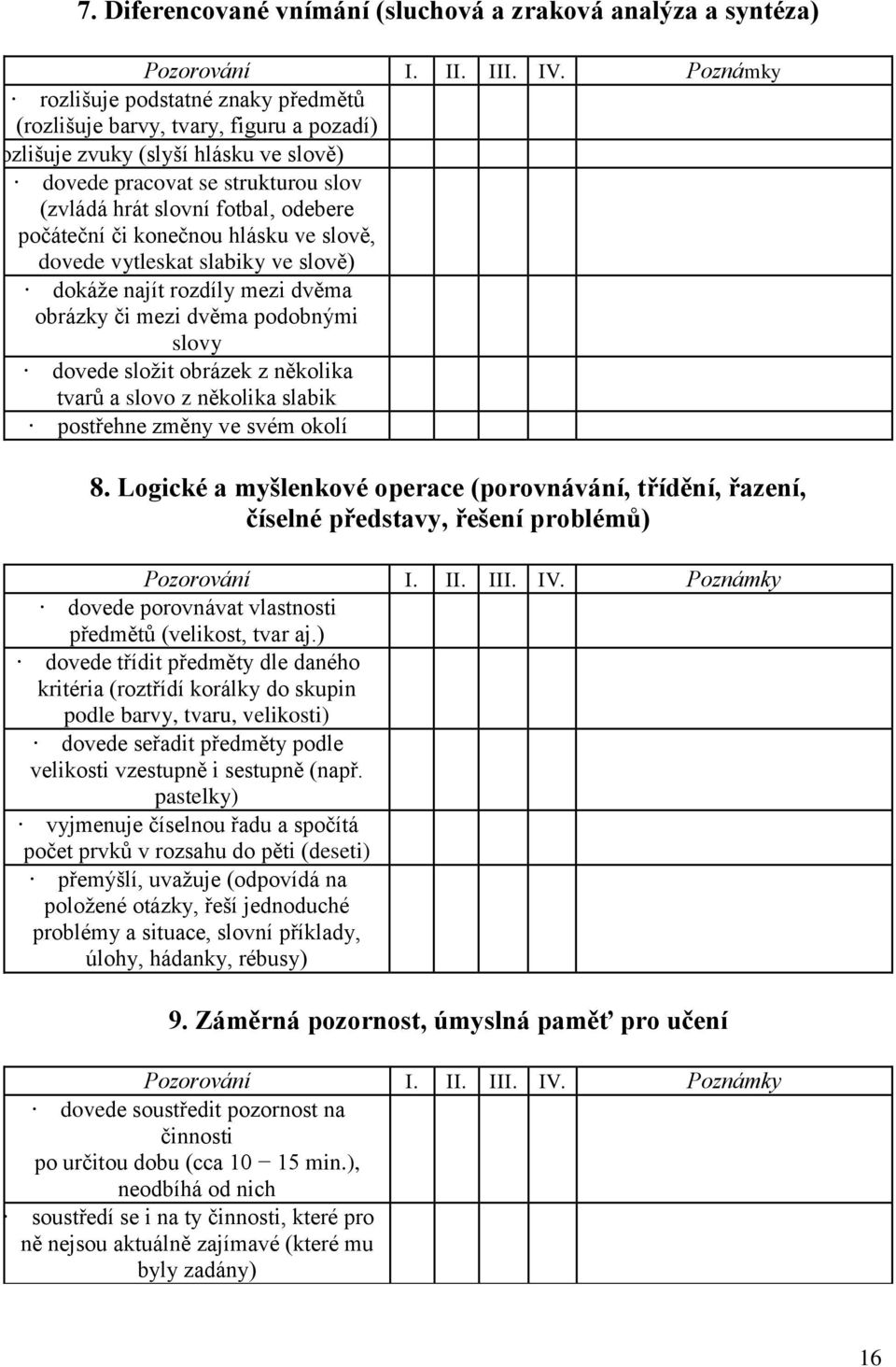 dovede složit obrázek z několika tvarů a slovo z několika slabik postřehne změny ve svém okolí 8.