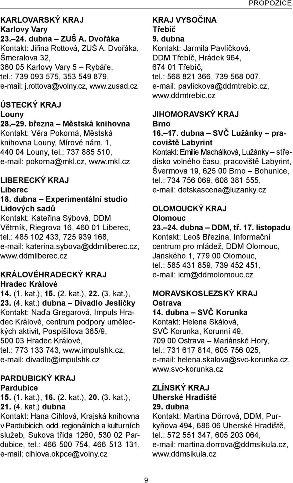 cz, www.mkl.cz LIBERECKÝ KRAJ Liberec 18. dubna Experimentální studio Lidových sadů Kontakt: Kateřina Sýbová, DDM Větrník, Riegrova 16, 460 01 Liberec, tel.