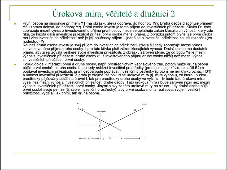 Křivka D1 tedy zobrazuje mezní výnos z investovaného příjmu první osoby: i zde se uplatňuje zákon klesajících výnosů, který zde říká, že každá další investiční příležitost přináší první osobě menší