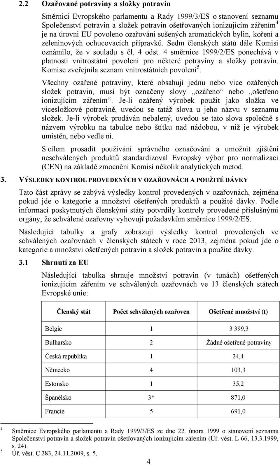 4 směrnice 1999/2/ES ponechává v platnosti vnitrostátní povolení pro některé y a složky. Komise zveřejnila seznam vnitrostátních povolení 5.