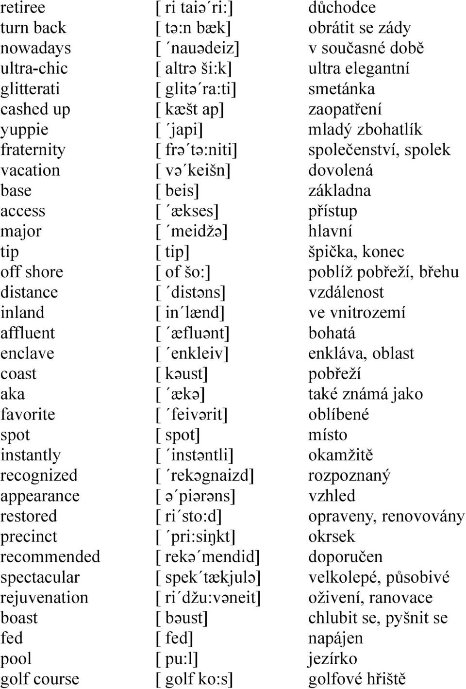 keišn] [ beis] [ ækses] [ meidžə] [ tip] [ of šo:] [ distəns] [ in lænd] [ æfluənt] [ enkleiv] [ kəust] [ ækə] [ feivərit] [ spot] [ instəntli] [ rekəgnaizd] [ ə piərəns] [ ri sto:d] [ pri:siŋkt] [