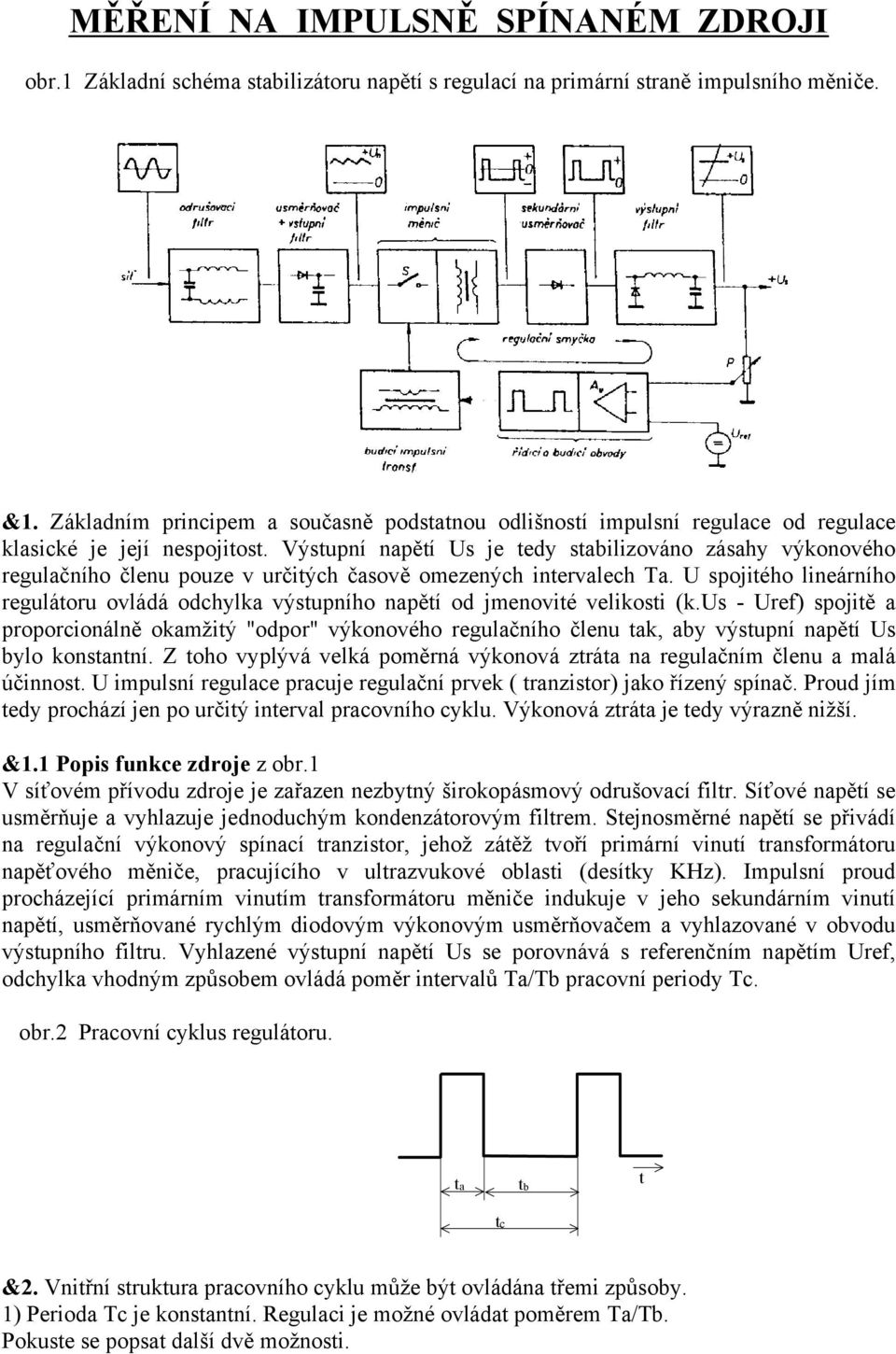 ýstupní napětí Us je tedy stabilizováno zásahy výkonového regulačního členu pouze v určitých časově omezených intervalech Ta.