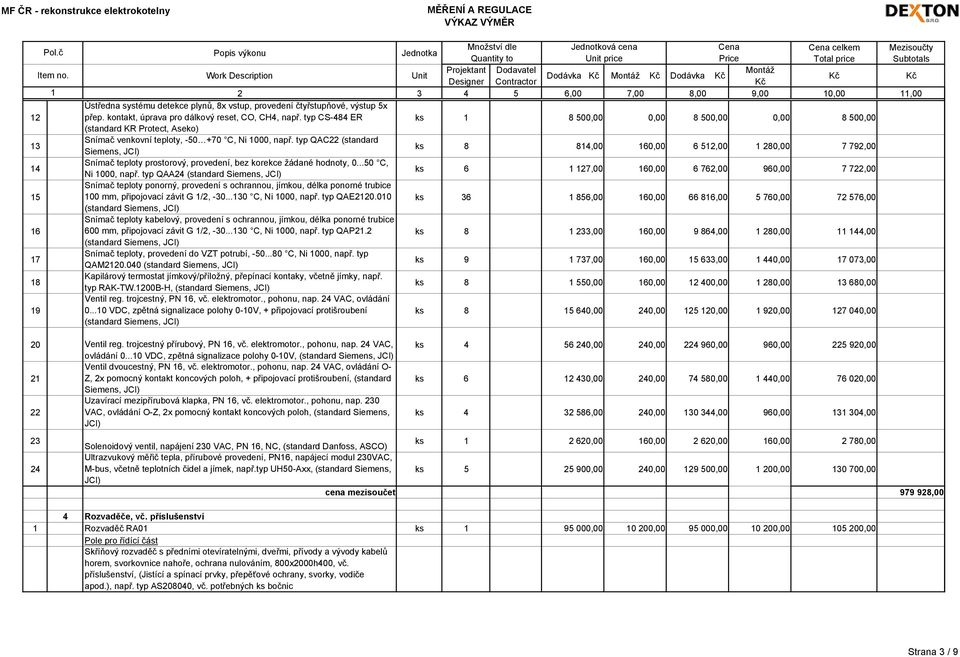 typ CS-484 ER ks 8 500,00 0,00 8 500,00 0,00 8 500,00 (standard KR Protect, Aseko) Snímač venkovní teploty, -50 +70 C, Ni 000, např.