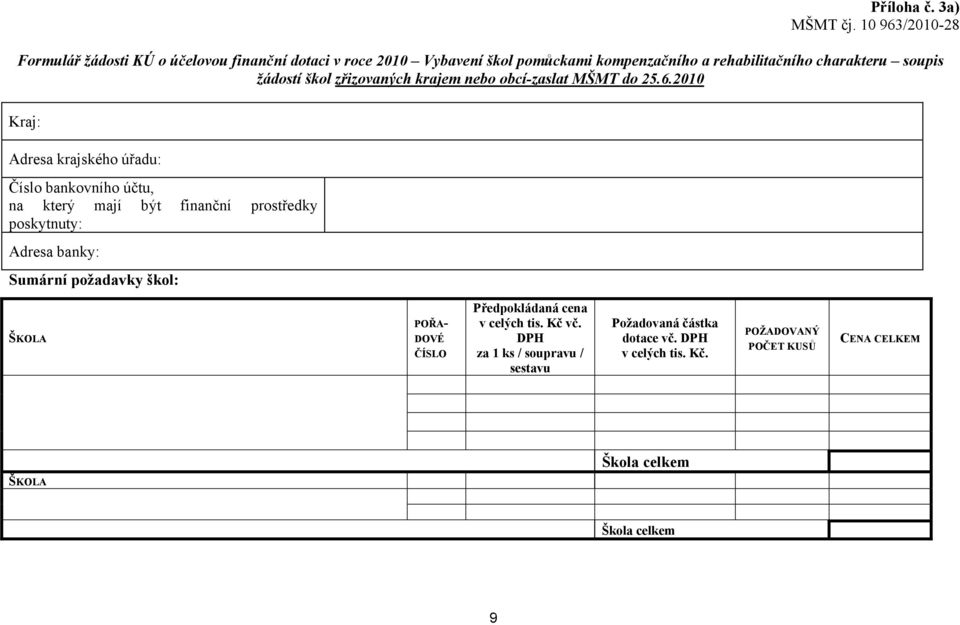 žádostí škol zřizovaných krajem nebo obcí-zaslat MŠMT do 25.6.