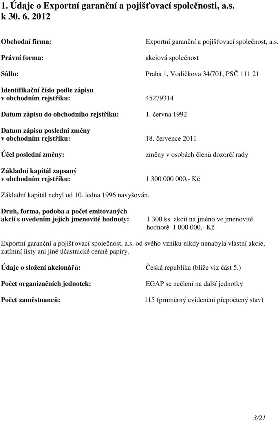 června 1992 Datum zápisu poslední změny v obchodním rejstříku: 18.