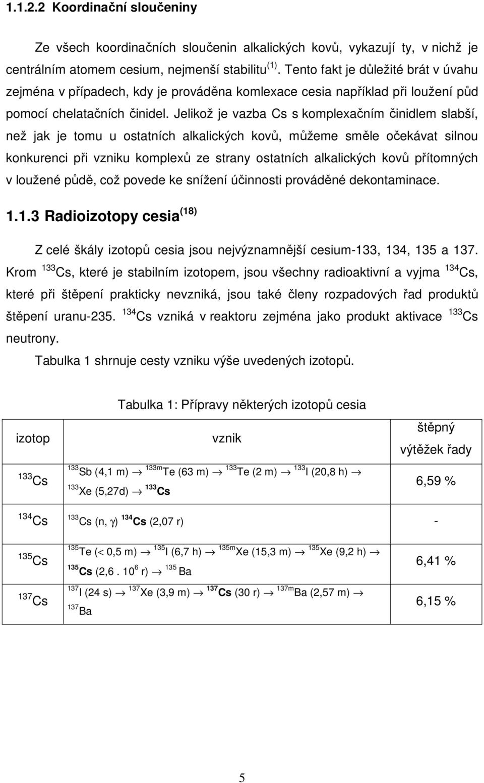 Jelikož je vazba Cs s komplexačním činidlem slabší, než jak je tomu u ostatních alkalických kovů, můžeme směle očekávat silnou konkurenci při vzniku komplexů ze strany ostatních alkalických kovů