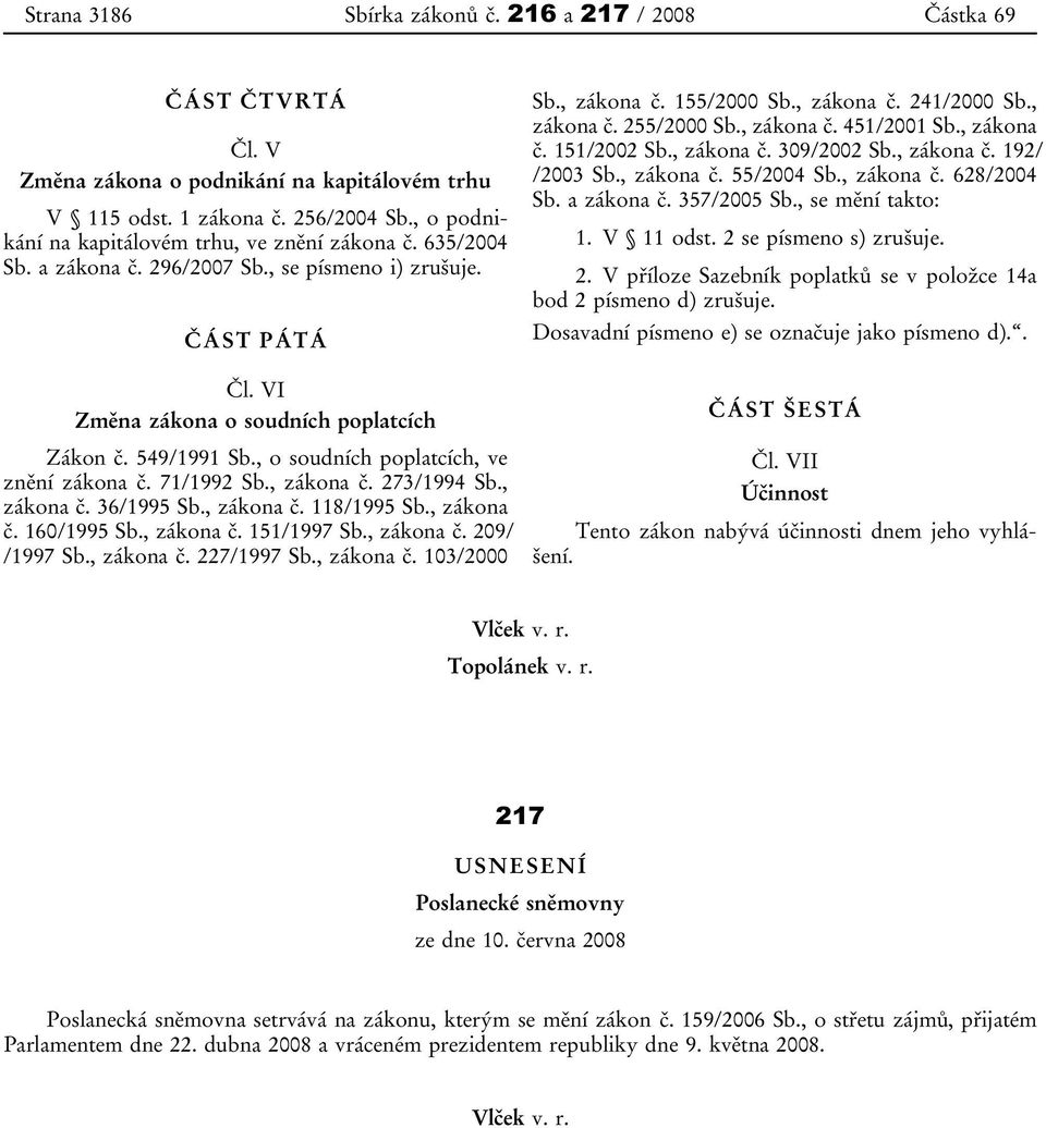 , o soudních poplatcích, ve znění zákona č. 71/1992 Sb., zákona č. 273/1994 Sb., zákona č. 36/1995 Sb., zákona č. 118/1995 Sb., zákona č. 160/1995 Sb., zákona č. 151/1997 Sb., zákona č. 209/ /1997 Sb.